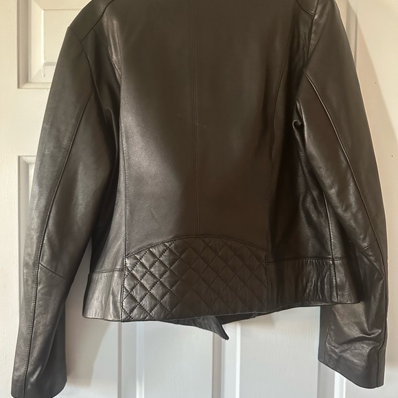 Cole Haan Black Quilted Leather Moto Jacket. Size large. - Picture 12 of 14